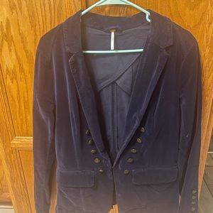 Free People Purplish Blue Velvet Fitted Military Jacket Size L